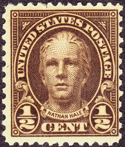 A stamp commemorating Nathan Hale, issued in 1925 also due to Mr. Seymour's efforts.