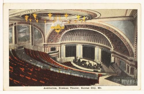 Interior of the Newman from a 1919 postcard shortly after its opening. Image courtesy of the Missouri Valley Special Collections, Kansas City Public Library.