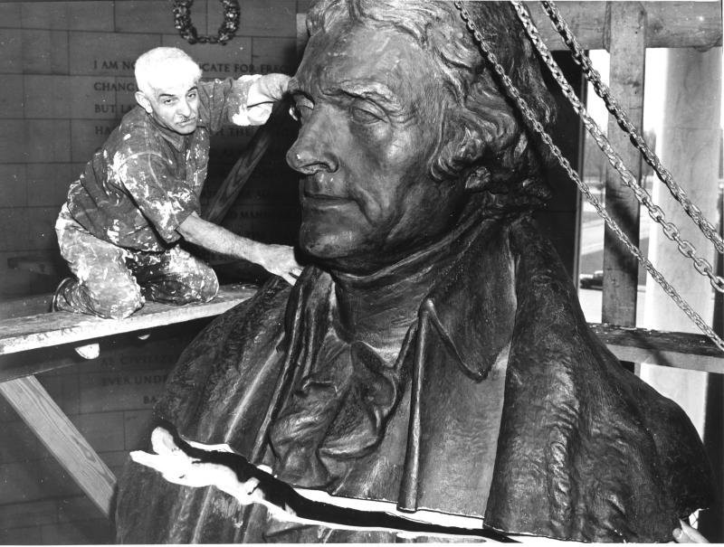 The temporary plaster statue of Jefferson was disassembled after World War II and replaced with the permanent bronze replica. Photo courtesy of the National Park Service. 