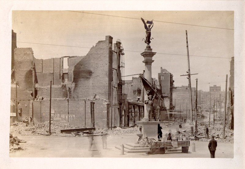 [Native Sons Monument at the intersection of Turk, Mason and Market streets]. 1906. Photo ID #AAC-4064. SAN FRANCISCO HISTORY CENTER, SAN FRANCISCO PUBLIC LIBRARY.