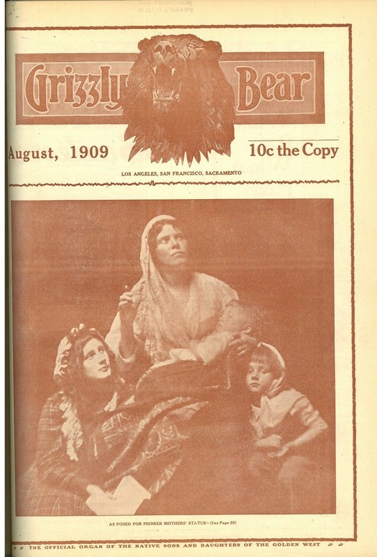 Ella Sterling Mighels envisioned the monument featuring a women holding “church around her knees,” as depicted in this magazine cover. Courtesy of San Francisco History Center, San Francisco Public Library.