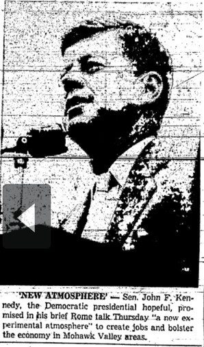 Another photo published in the 9/30/1960 Rome Sentinel shows Kennedy at the podium for his brief remarks.