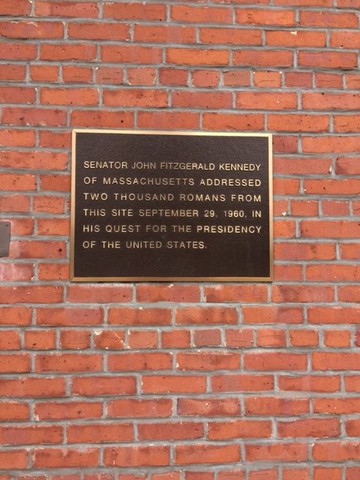 This plaque on the E. Court St. side of the building commemorates Senator Kennedy's stop in Rome, NY.