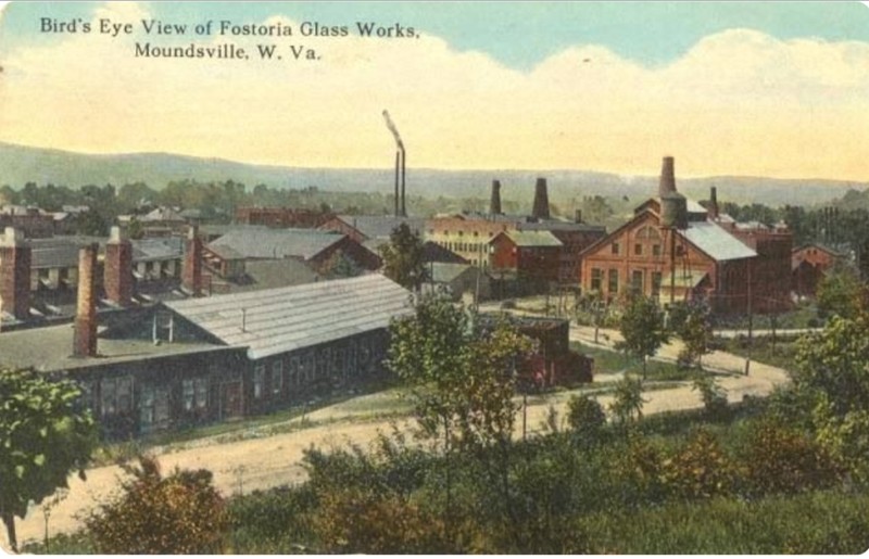 An old postcard showing the Fostoria Glassworks of Moundsville.