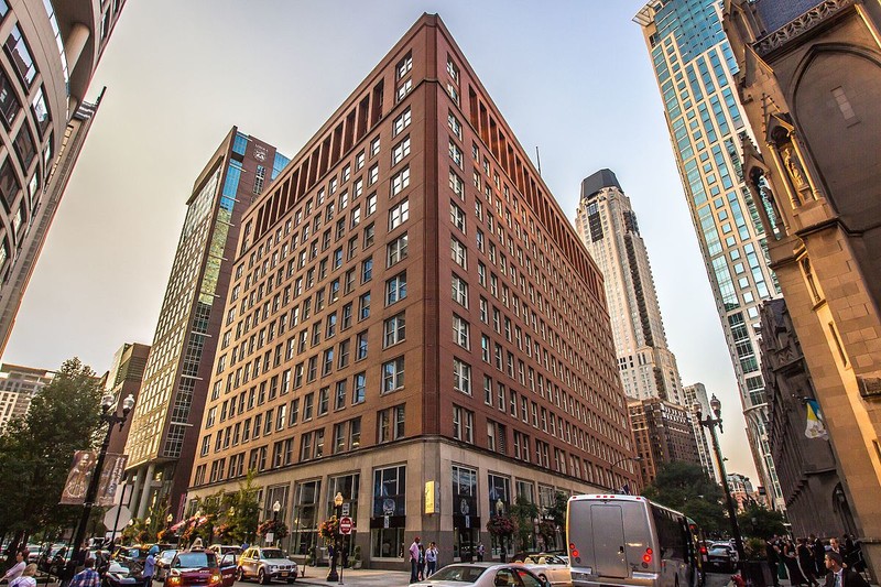 American Fore Building, located on Rush Street, two blocks west of Michigan Ave (within the same growing business district that developed in the 1920s). 