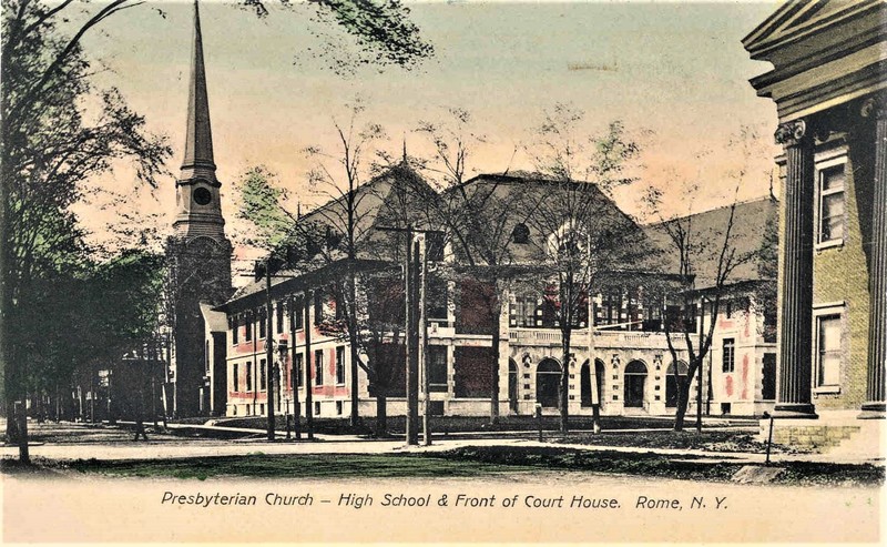 This is a view of Rome Free Academy (approx. 1869-1926), which became Rome Junior High in 1926.  The digitized file of the postcard was provided by Rome Historical Society. 