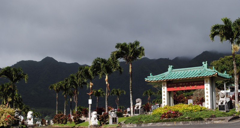 View of the Manoa Chinese Cemetery from the ocean