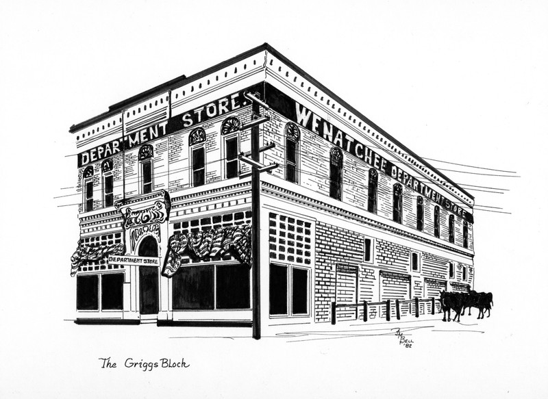 Illustration of the Griggs building by artist Betty Bell.