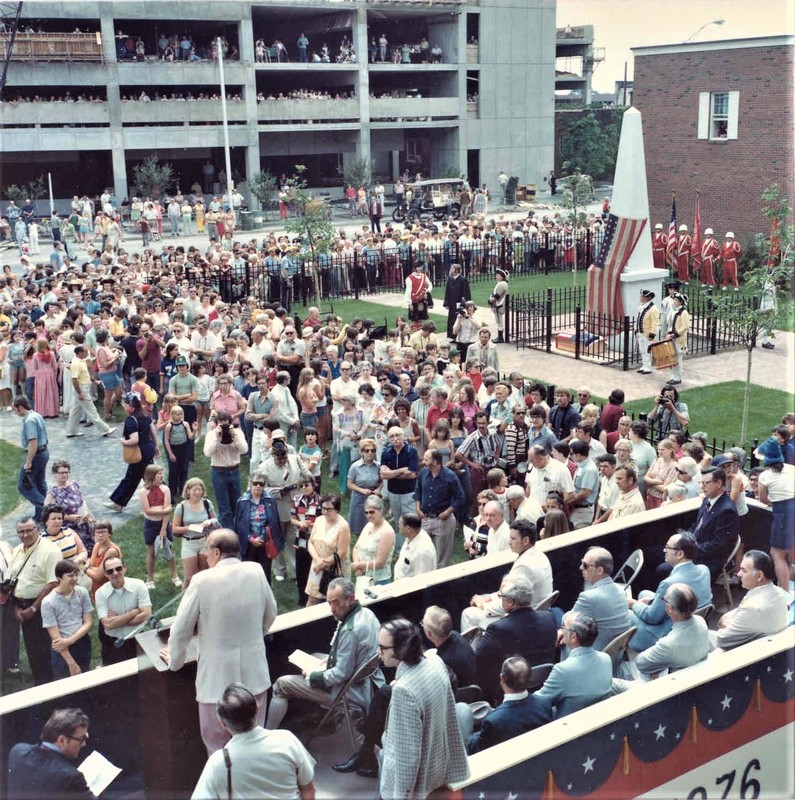 This photo, courtesy of Rome Historical Society, captures the monument's dedication in 1976.