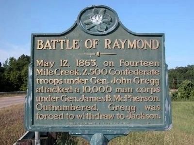 Historical marker for the Battle of Raymond, dedicated in 1971.