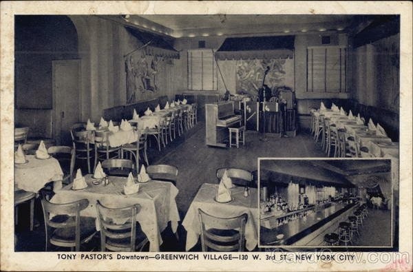 A postcard showing  Tony Pastor's in the 1940s. Image from Lost Womnyn's Space.  