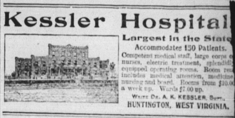 Ad for the Kessler Hospital in a May 1906 edition of The Big Sandy News