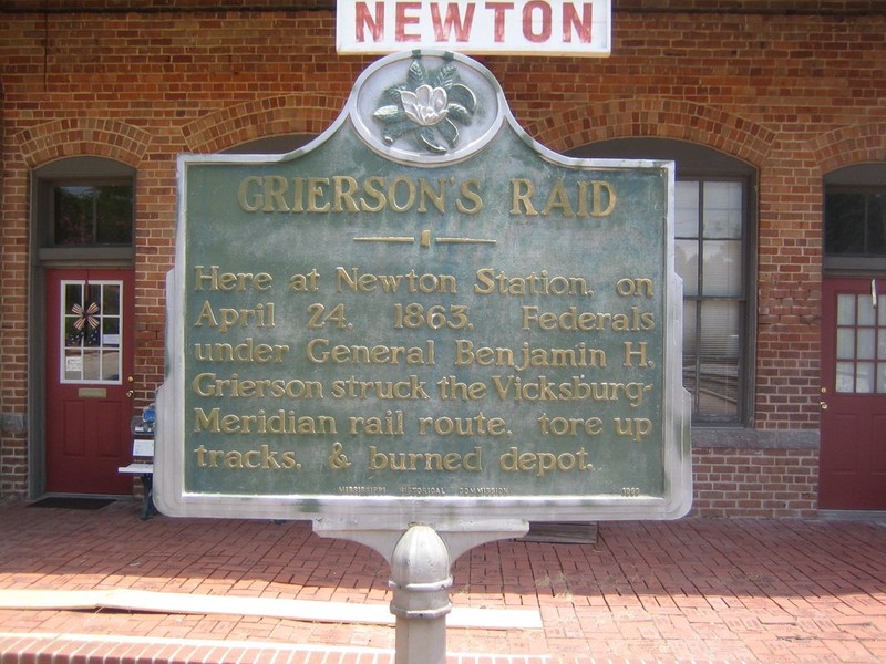 Marker for Grierson's Raid is at the train depot in Newton.