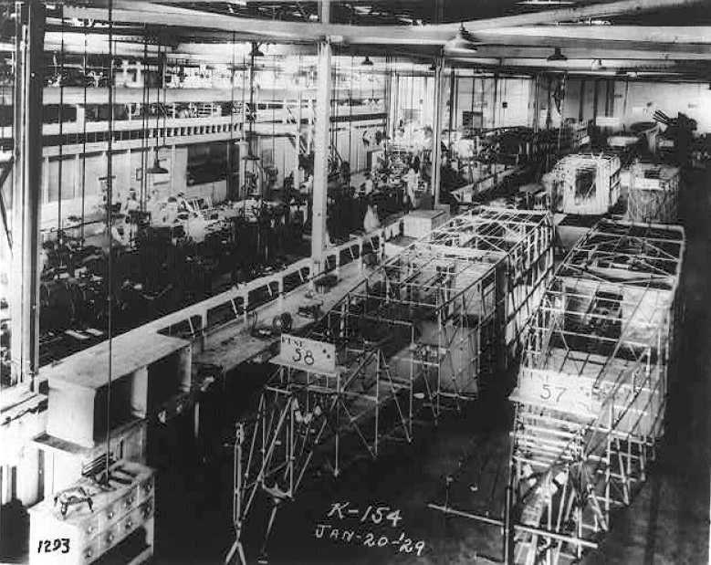 A 1/20/29 photo of the fuselage assembly line at the Fokker Aircraft Corporation of America, Glen Dale.