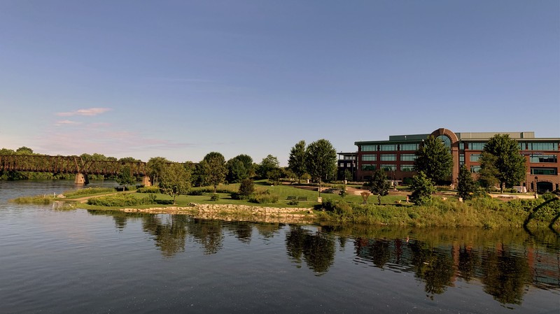 The Eau Claire River flows into the Chippewa River in downtown Eau Claire (2020)