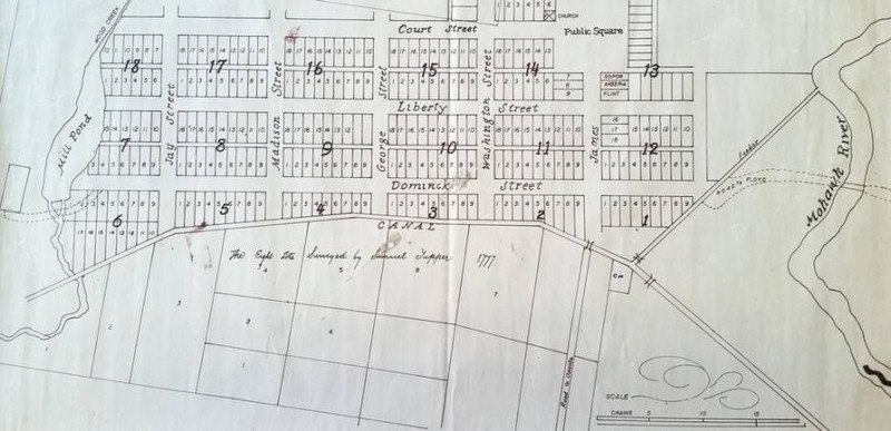 This map of Lynchville, as Rome was originally known, shows the Rome Canal and the city without Fort Stanwix, which was not in existence at the time.  Image courtesy of Rome Historical Society.