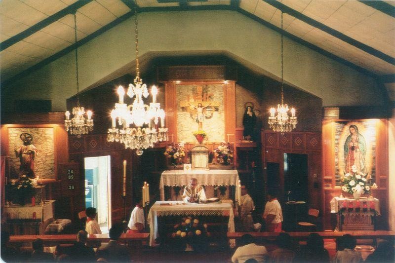 Mass being held inside the church in the 1980s