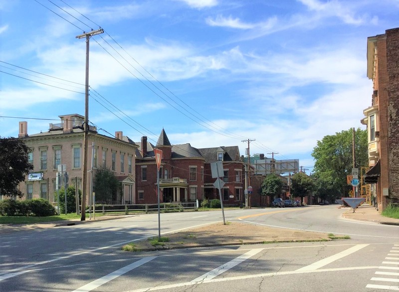 North Main Street in Wheeling looking west at the riverfront property.