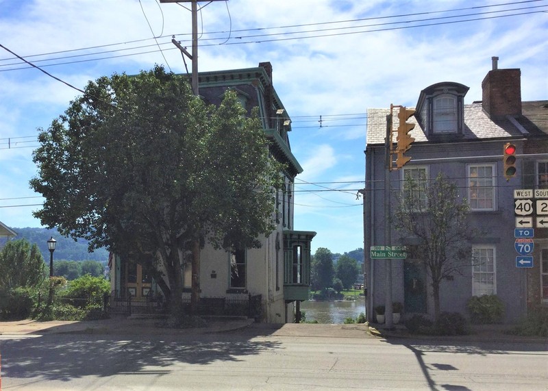 View of the river between the Victorian homes of Old Town.