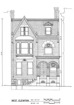 Sketch of the front of the Eckhart House.