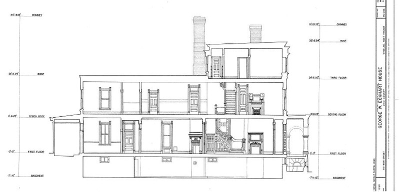 Sketched layout of the interior of the Eckhart House.