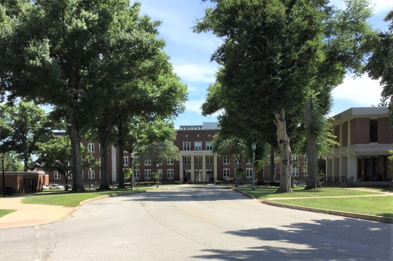 Main Hall viewed from Main Entrance to campus. (Photo courtesy of Susan Jones)