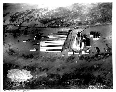 Aerial view of the nickel plant during the flood of 1937