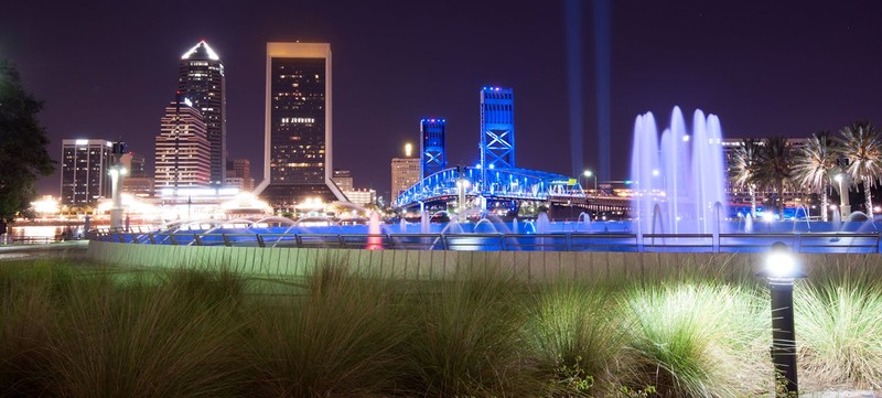 View of the bridge beyond the fountain