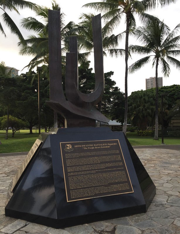 The memorial offers a tribute to the soldiers of each of the four units, one on each side, and describes some of their accomplishments and relevance to the memorial.