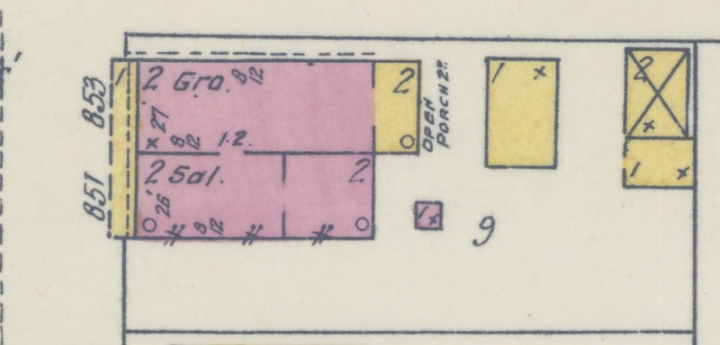 Grocery at 853 on 1902 Sanborn map; Saloon at 851 (p. 13)