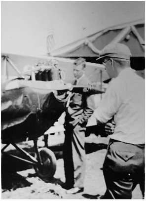 Lindbergh in Moundsville inspecting the Lone Eagle plane, named in his honor.