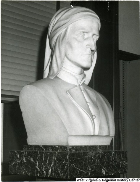 1959 photo of a commissioned Florentine bust of Dante Alighieri given as a gift from Thoney Pietro.