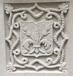 Seal of the printing house of Jacques Moderne of Lyons, France, with the Fleur de lis representing the complete work of this house