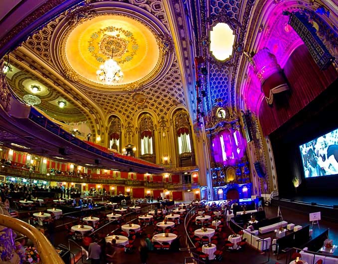 The theater underwent extensive renovations in 2008, which included the conversion of some seating space into an area for cabaret-style tables. Image obtained from Arvest Bank Theatre at The Midland. 