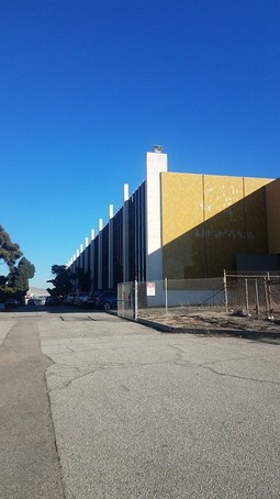 The front of the abandoned offices as it appeared in 2017