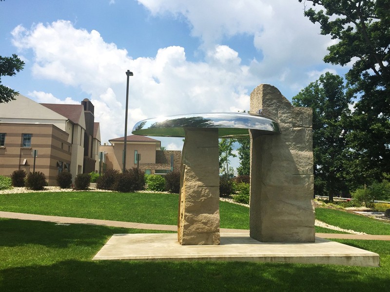 The Nath Sculpture Garden is located in front of the Art Museum and Art Education Center. He Zhenhai’s steel and stone "Bridge" is the first piece to greet visitors.