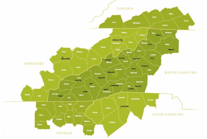 Central Appalachian counties colored in green, signifying ASAP involvement