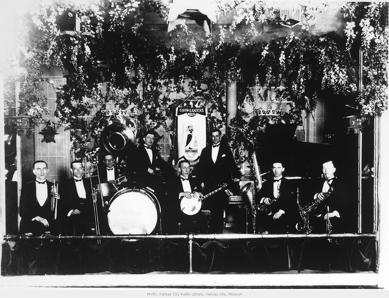 The Coon-Sanders Nighthawk Orchestra, led by Carleton Coon and Joe Sanders, gave the first band performance to be broadcast over radio in 1922. Image courtesy of the Missouri Valley Special Collections. 