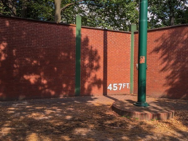 The outfield wall of Forbes Field can be found on Roberto Clemente drive today. This is in between Schenley Drive and South Bouquet street. A visitor could walk the length of the outfield wall where Forbes Field once stood. 