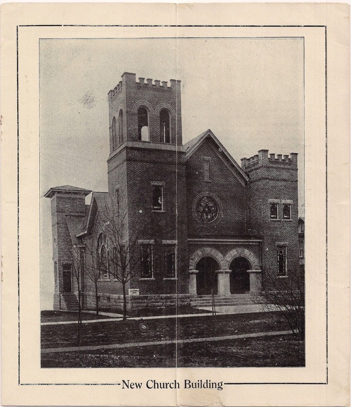 The impressive 1911 edifice. Notice the back left "steeple". That is the steeple from the ca. 1890 building, shown in the below photograph.
