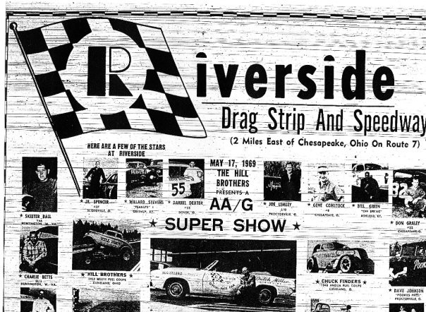 An advertisement for the "Riverside Drag Strip and Speedway"