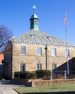 The replica of Ohio's first statehouse, built on a 150% scale.