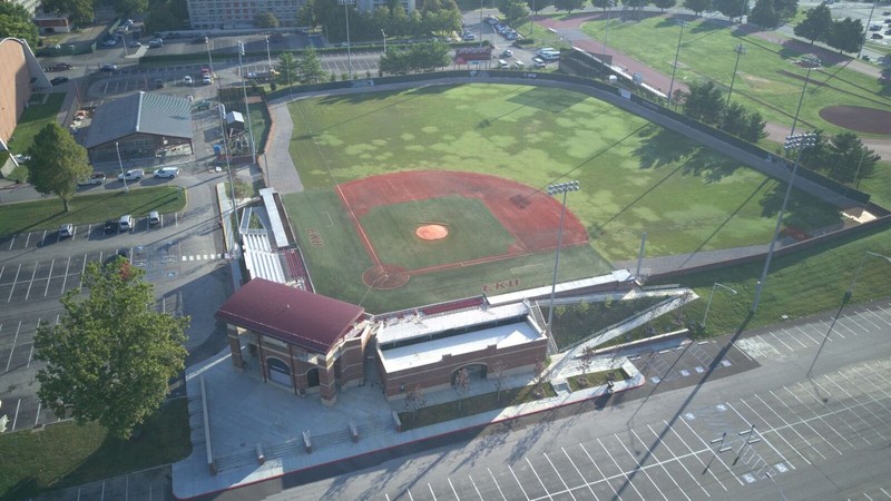 Aerial view of Earle B. Combs Stadium and Turkey Hughes Field.