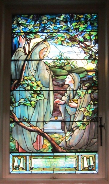 The church contains several original stained glass windows. This one, commissioned by R. A. Long in honor of his parents, was produced by Tiffany Studios in New York City. Imaged obtained from the Independence Boulevard Christian Church.