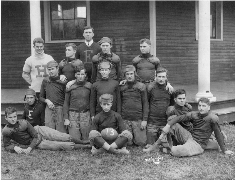 1913 Eastern football team posed in front of the Miller Gymnasium. EKU Photo Collection.