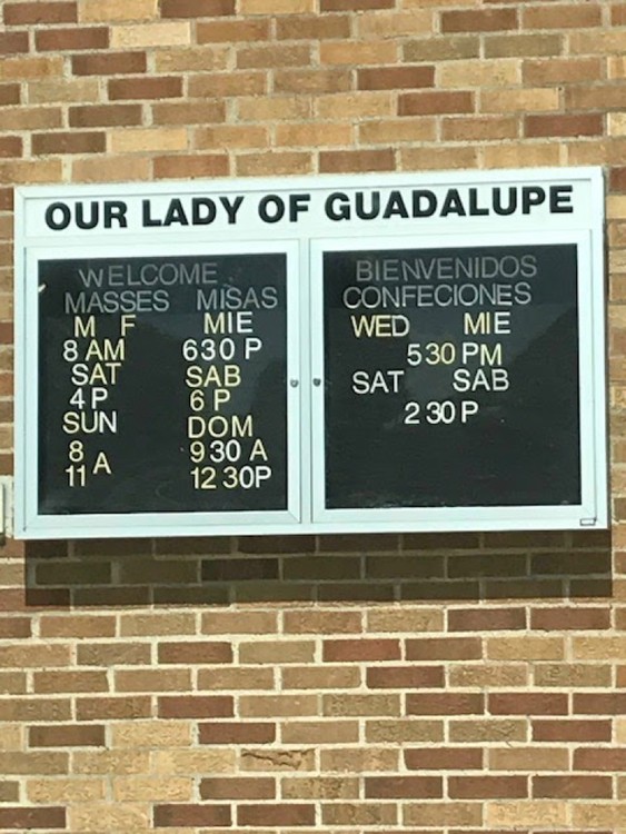 Time schedule for Our Lady of Guadalupe Church