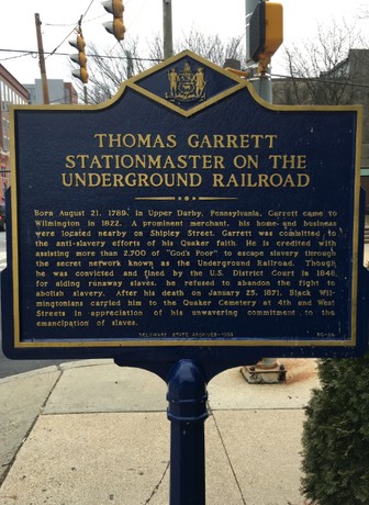 Historical marker for Thomas Garrett, Underground Railroad Stationmaster