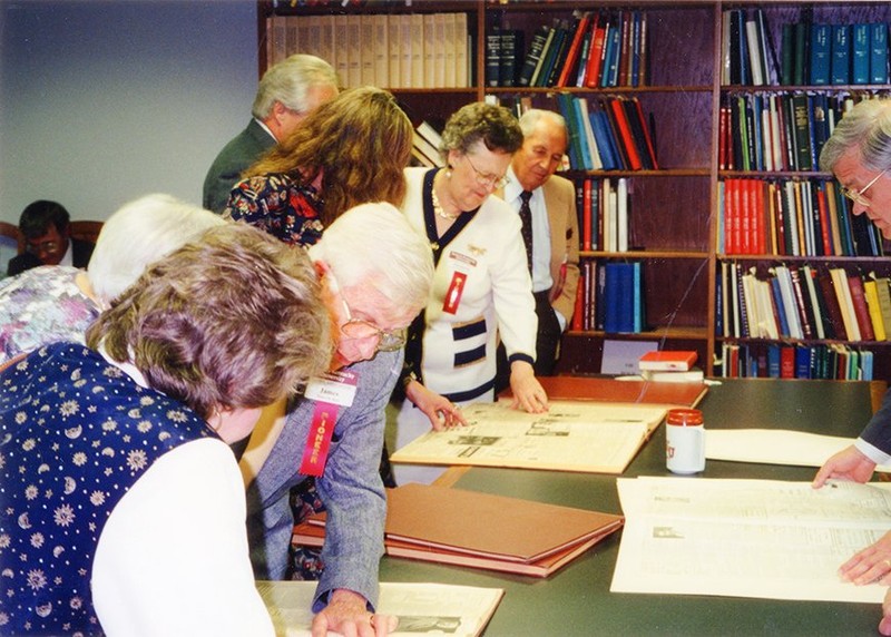 Alumni inspecting the University Archives, 1995. EKU Photo Collection.