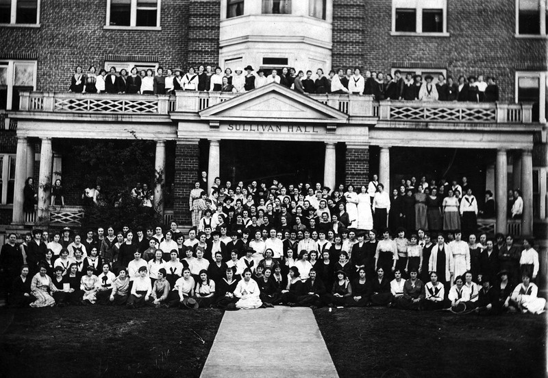 Women student body in front of Sullivan Hall, 1920s.  EKU Photo Collection.