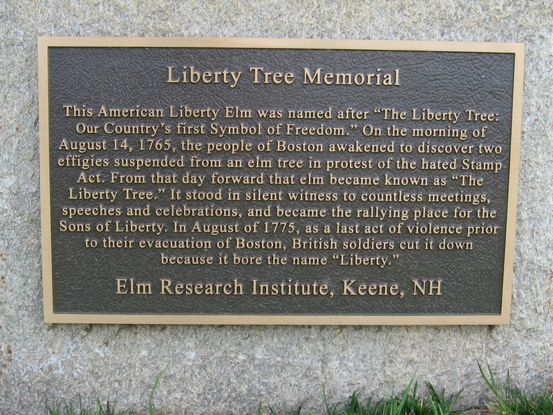 One of several plaques that denote the location of the Liberty Tree